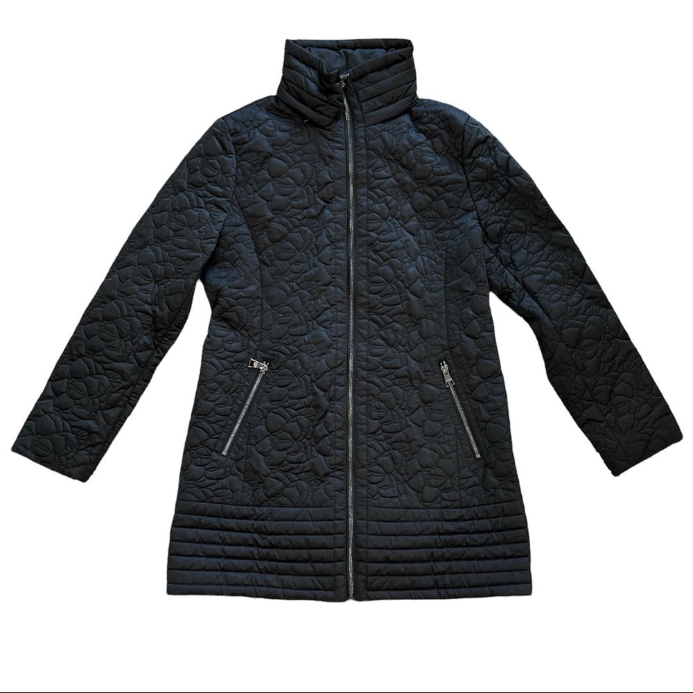 Karl Lagerfeld Black Quilted Long Coat with Hood M